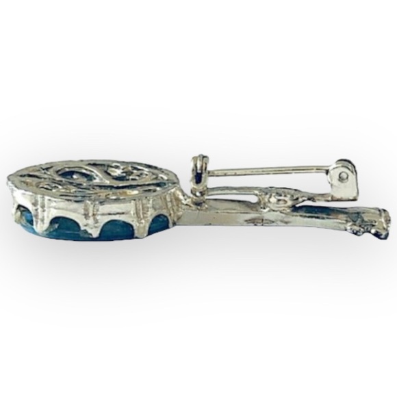 2 BANJO BROOCH / PIN SET Blue Abalone Mother of Pearl Face Inset 40+ Yrs VINTAGE - Picture 4 of 4